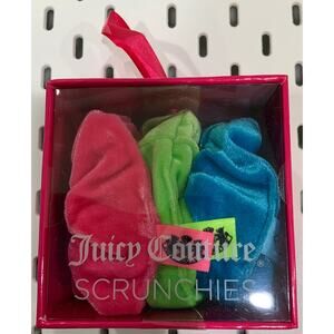 Juicy Couture 3-Pack Velvet Scrunchies – Pink, Green & Blue – NIB
